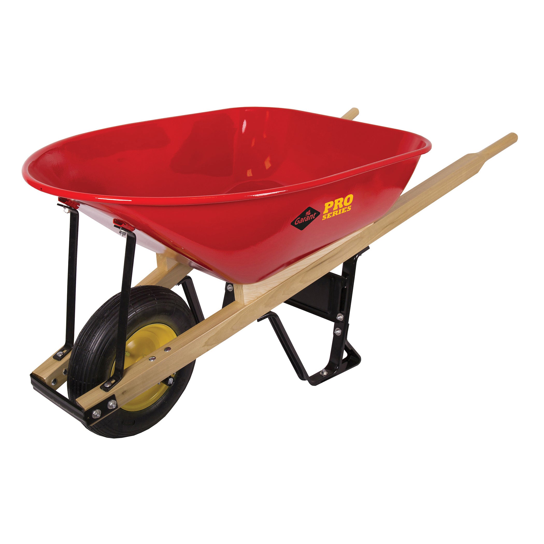 Garant® 99232 Pro Series Heavy- Duty Industrial-Grade Wheelbarrow, 6 cu-ft Capacity, 1 Wheels, Flat Free Tire Wheel, Steel Tray, Hardwood Handle