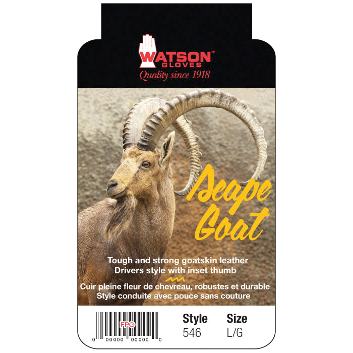 Watson 546-XL Goat Series General Purpose Gloves, Driver, Keystone Thumb Style, XL, Full Grain Goatskin Leather Palm, White, Slip-On Cuff, Resists: Puncture, Unlined Lining