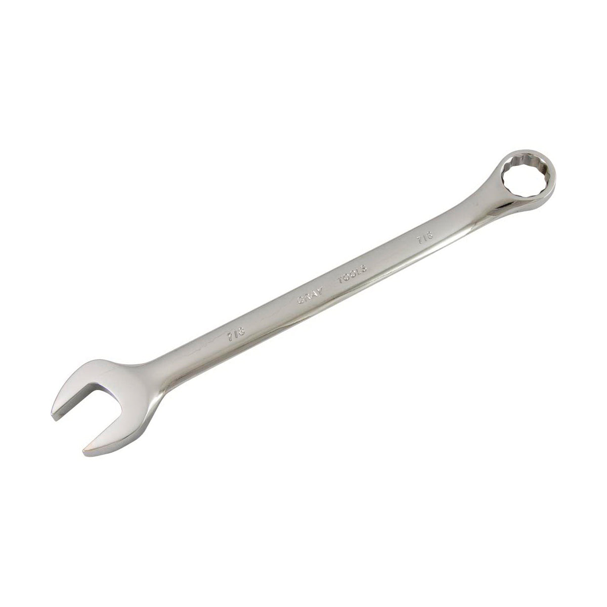 Gray Tools 3128 Combination Wrench, Imperial, 7/8 in, 12 Points, 15 deg Offset, 11-1/2 in OAL, Polished Chrome, ANSI B107.6|AS954
