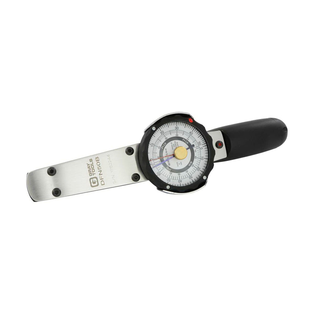 Gray Tools DFN50B Dial-Type Heavy Duty Torque Wrench With Memory Needle, 3/8 in Drive, 0 to 50 ft-lb, Fixed Head, 10-1/2 in OAL, ASME B107.14-2004, ISO 6789