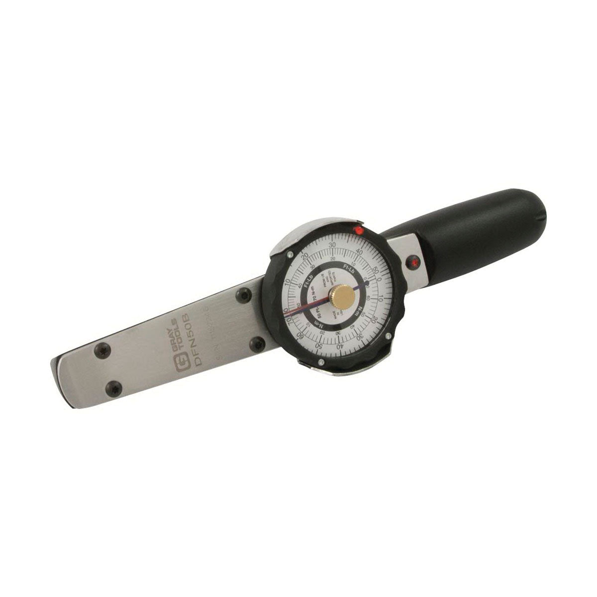 Gray Tools DFN50B Dial-Type Heavy Duty Torque Wrench With Memory Needle, 3/8 in Drive, 0 to 50 ft-lb, Fixed Head, 10-1/2 in OAL, ASME B107.14-2004, ISO 6789