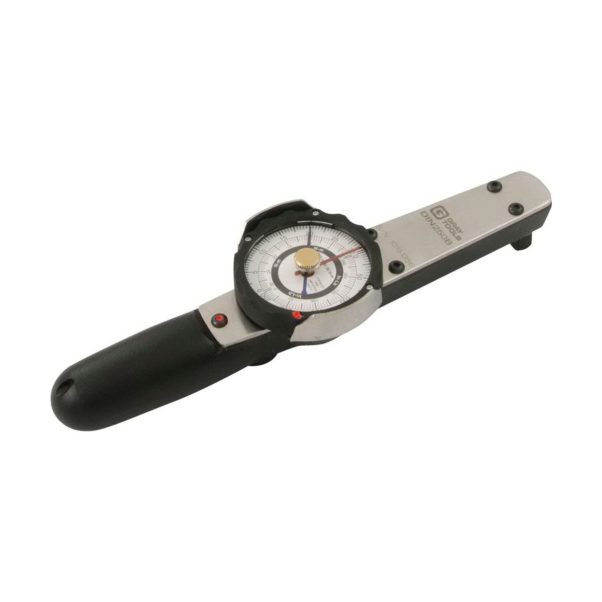 Gray Tools DIN250B Dial Torque Wrench With Memory Needle, 3/8 in Drive, 0 to 250 in-lb, 10-1/2 in OAL, ASME B107.14-2004, ISO 6789