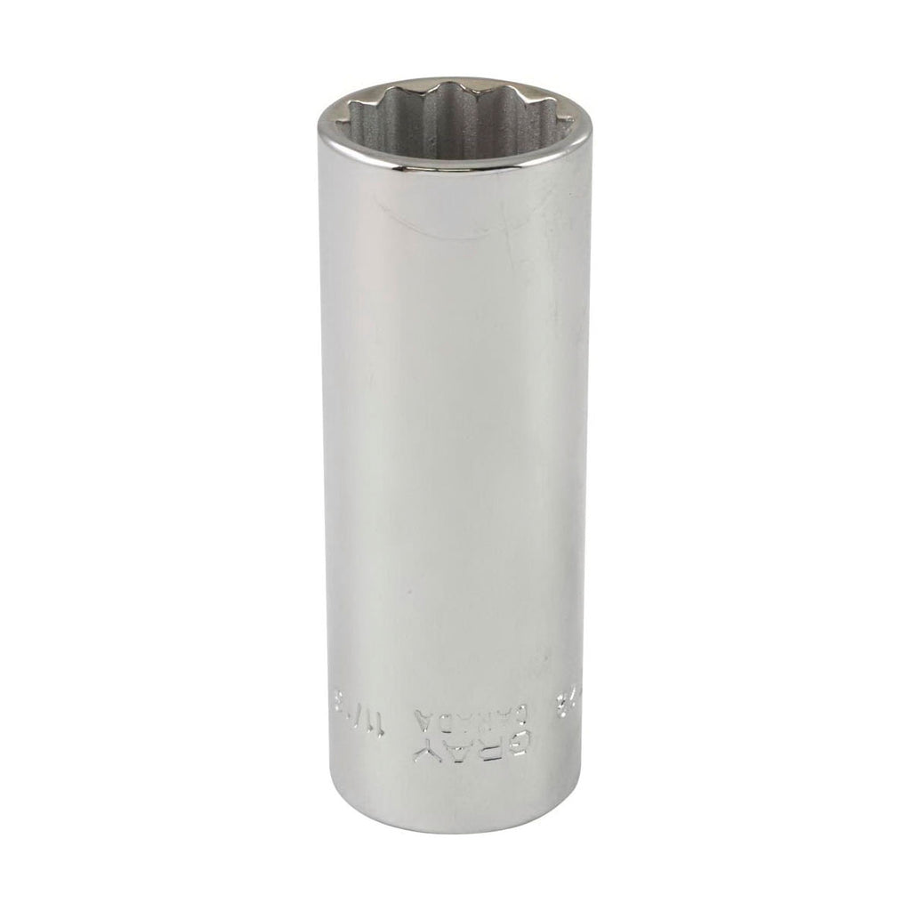 Gray Tools LT22 Deep Socket, Imperial, 3/8 in, 11/16 in Hex Socket, 12 Points