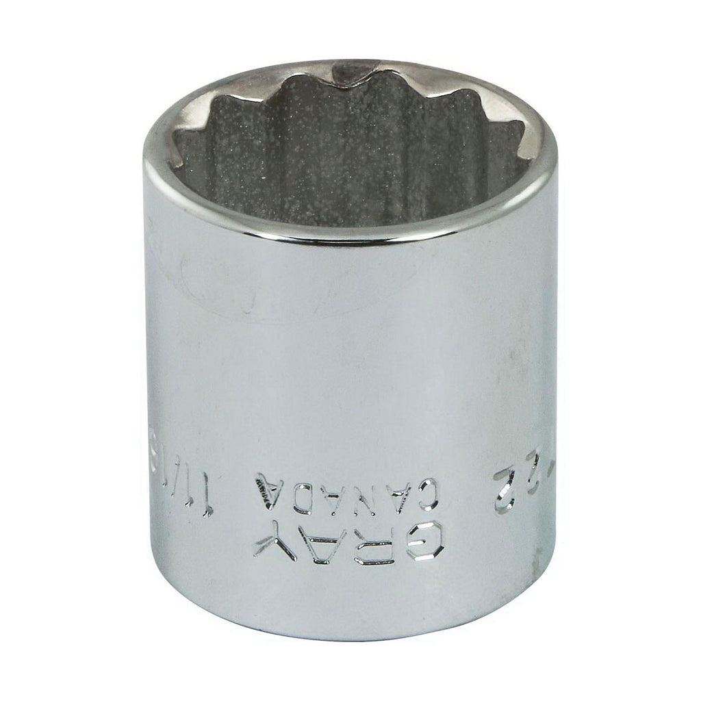 Gray Tools T22 Standard Socket, Imperial, 3/8 in, 11/16 in Hex Socket, 12 Points