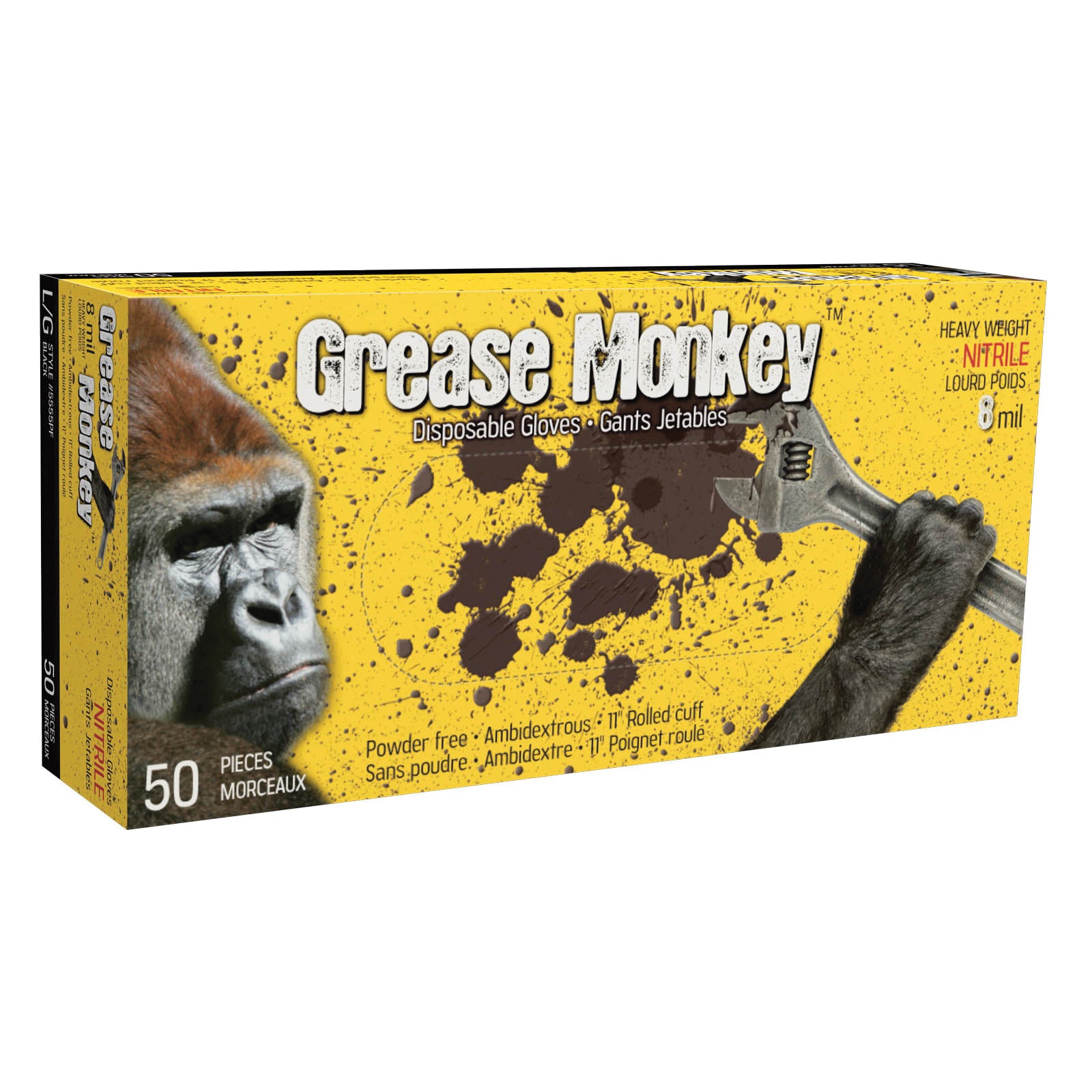 Grease Monkey™ 5555PF-S Sustainable Disposable Gloves, S, Nitrile, Black, Powder-Free, 8 mil THK