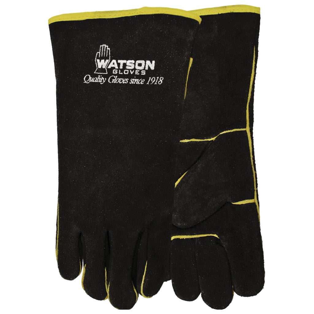 Heat Wave® 2756 Pipeliner Gloves, Universal, Split Cowhide, Black, Cotton Fleece Lining, Gauntlet Cuff