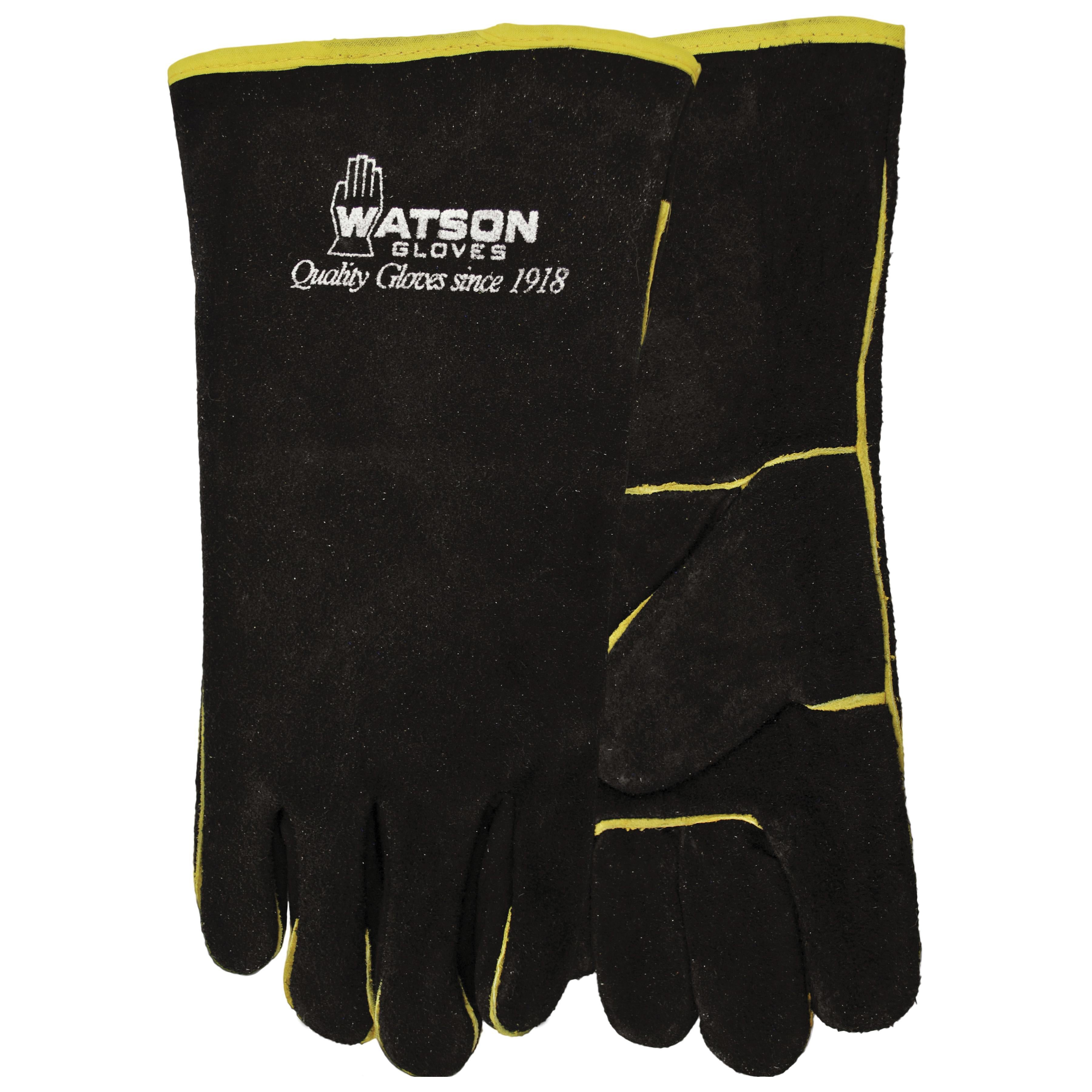 Heat Wave® 2756 Pipeliner Gloves, Universal, Split Cowhide, Black, Cotton Fleece Lining, Gauntlet Cuff