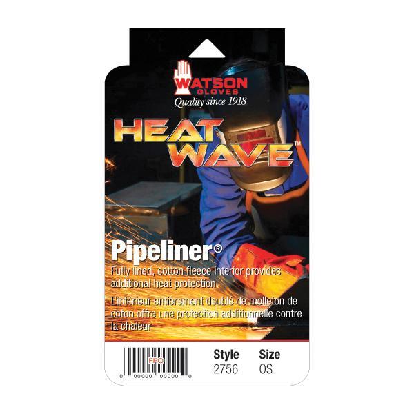 Heat Wave® 2756 Pipeliner Gloves, Universal, Split Cowhide, Black, Cotton Fleece Lining, Gauntlet Cuff