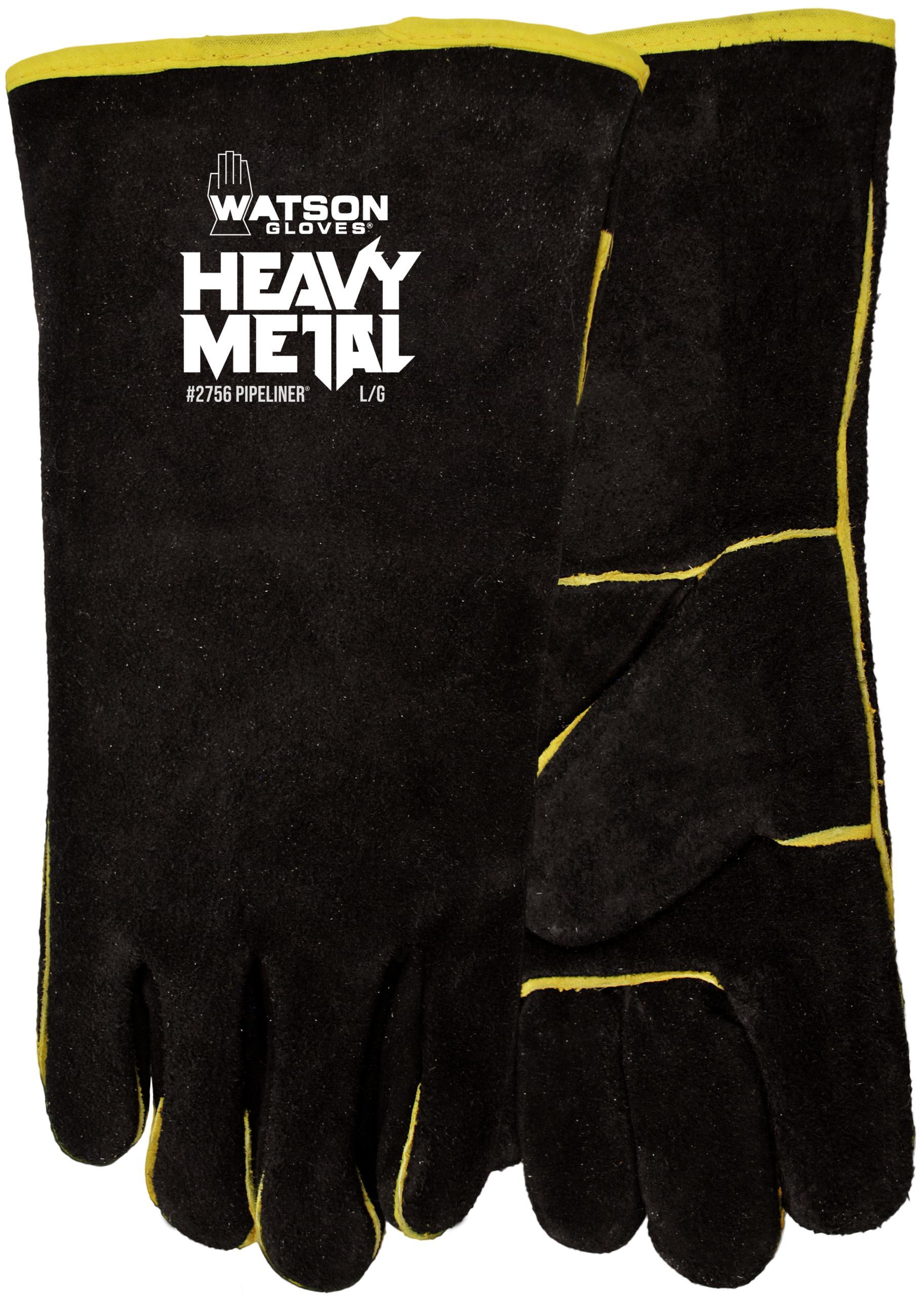 Heat Wave® 2756 Pipeliner Gloves, Universal, Split Cowhide, Black, Cotton Fleece Lining, Gauntlet Cuff