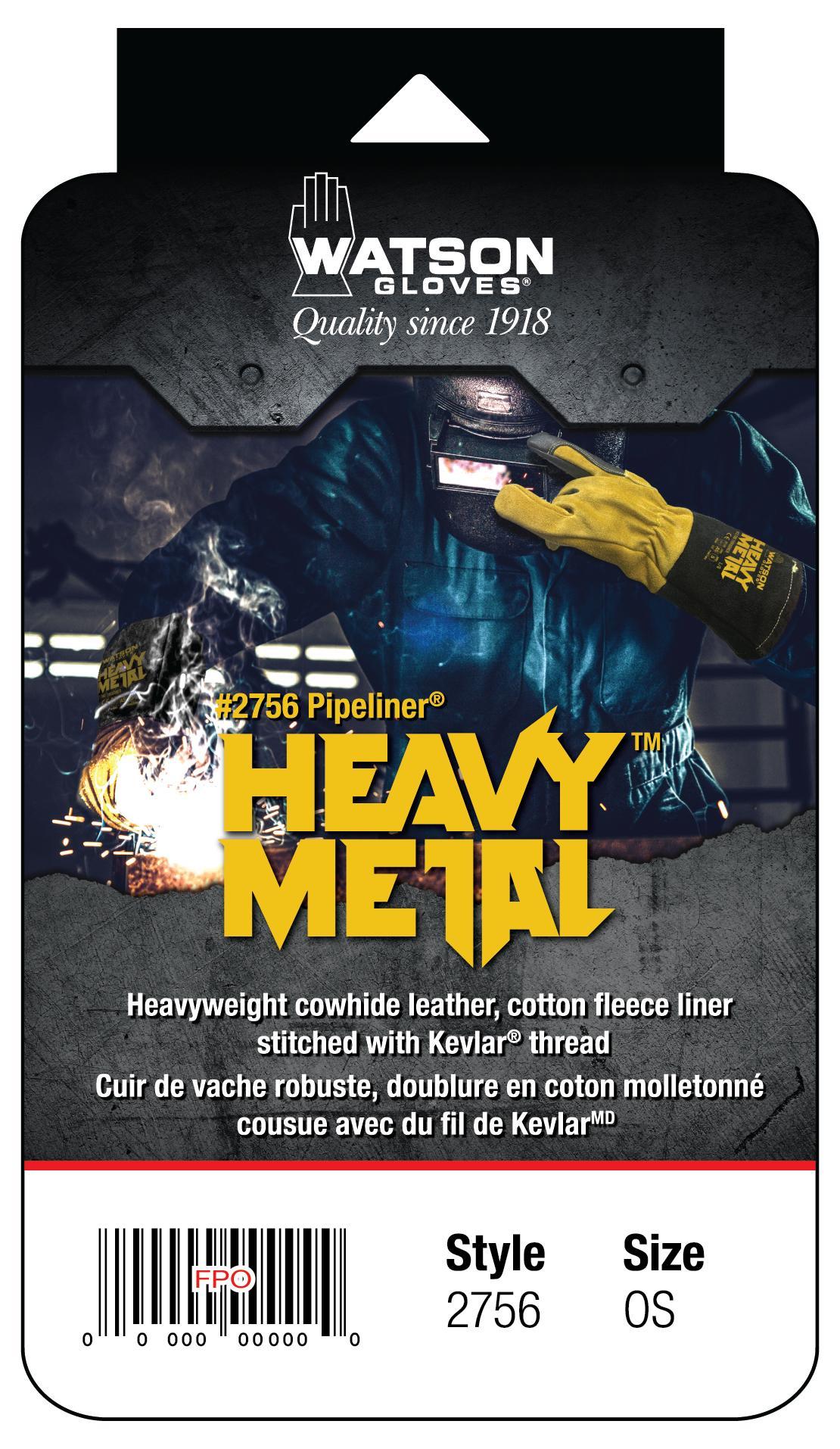 Heat Wave® 2756 Pipeliner Gloves, Universal, Split Cowhide, Black, Cotton Fleece Lining, Gauntlet Cuff