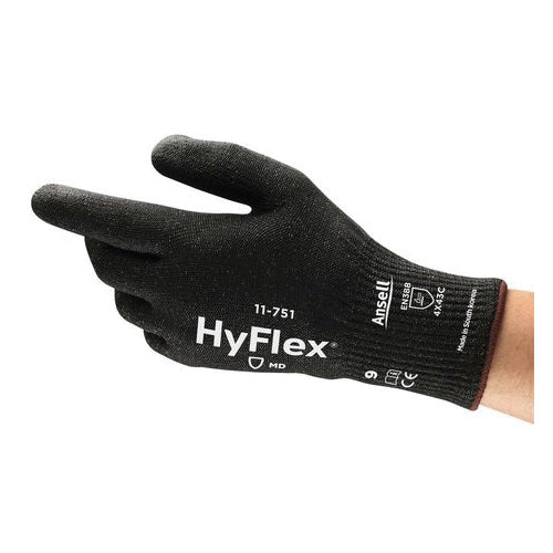 HyFlex® 11751100 Medium Duty Cut Resistant Gloves, 10, Polyurethane Coating, Intercept Technology®, Knit Wrist Cuff, Resists: Abrasion, Cut and Puncture, ANSI Cut-Resistance Level: A4, ANSI Puncture-Resistance Level: 4, Ambidextrous Hand