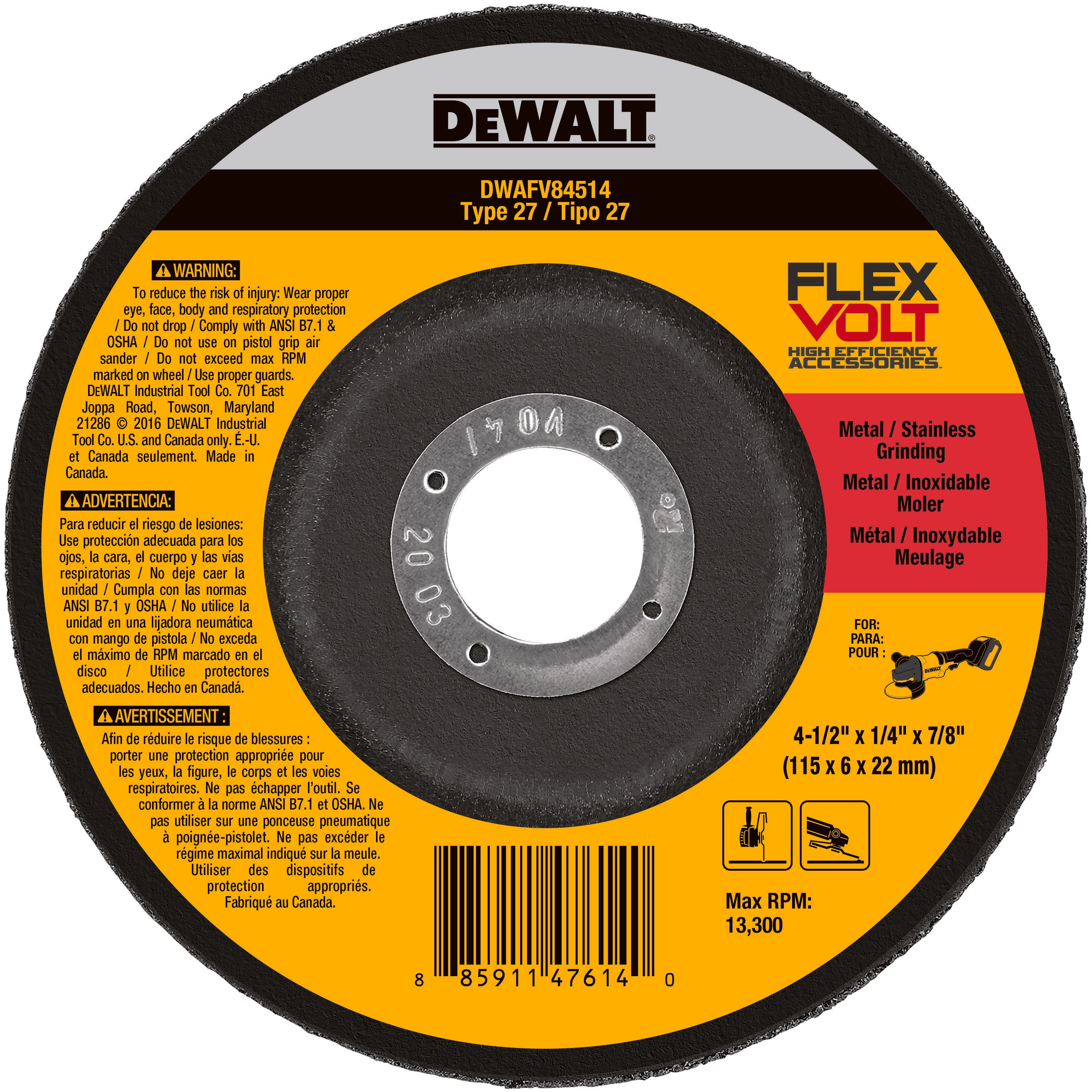 DeWALT® DWAFV84514 FlexVolt® Depressed Center Wheel, 4-1/2 in Dia x 1/4 in THK, 7/8 in Center Hole, Ceramic Abrasive