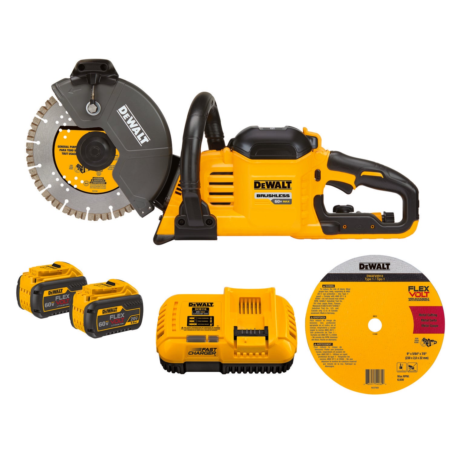 DeWALT® FLEXVOLT™ DCS690X2 Brushless Cordless Cut-Off Saw Kit, 9 in Blade