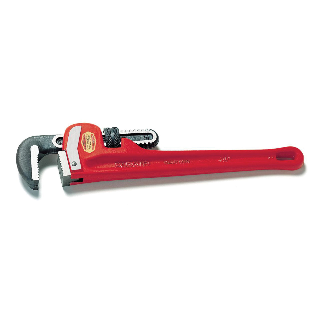 RIDGID® 31010 Heavy Duty Straight Pipe Wrench, 1-1/2 in Pipe, 10 in OAL, Serrated Jaw, Cast Iron Handle