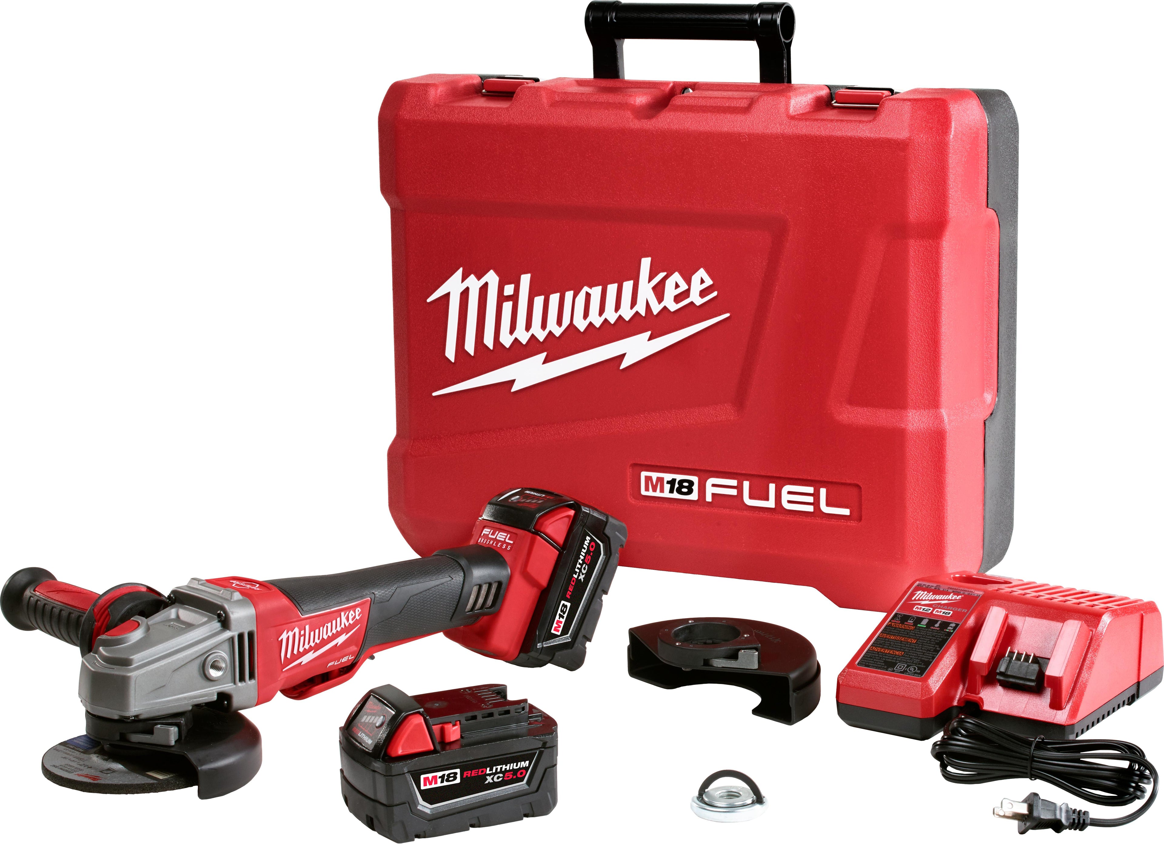 Milwaukee® M18™ FUEL™ 2783-22 Cordless Angle Braking Grinder Kit, 5 in Dia Wheel, 5/8-11 Arbor/Shank, 18 VDC, Li-Ion Battery, 2 Batteries, No-Lock Paddle Switch