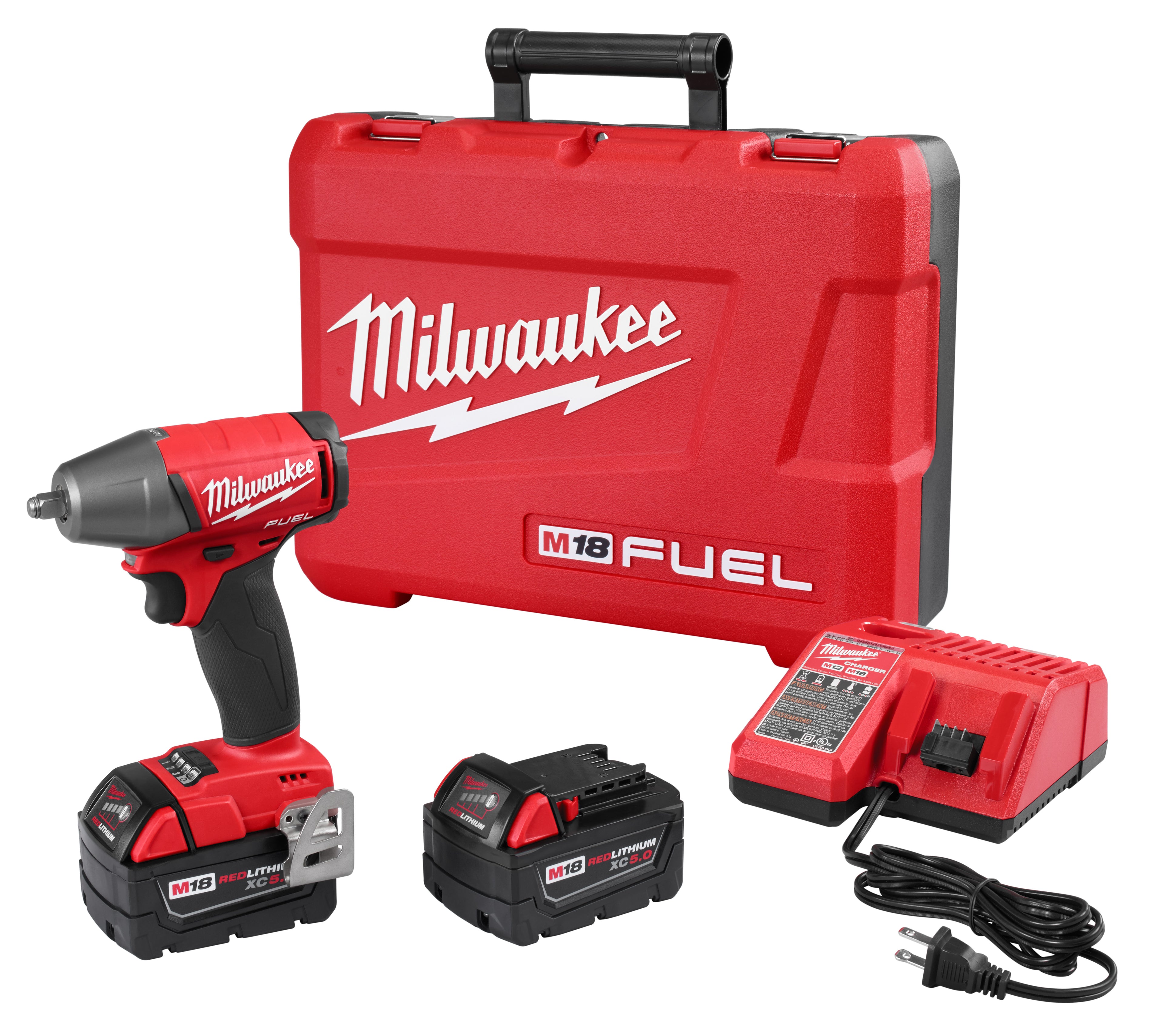 Milwaukee® M18™ FUEL™ 2754-22 Brushless Compact Impact Wrench Kit, 3/8 in Square Drive, 0 to 3200 bpm, 220 ft-lb Torque, 18 VDC, 5.9 in OAL
