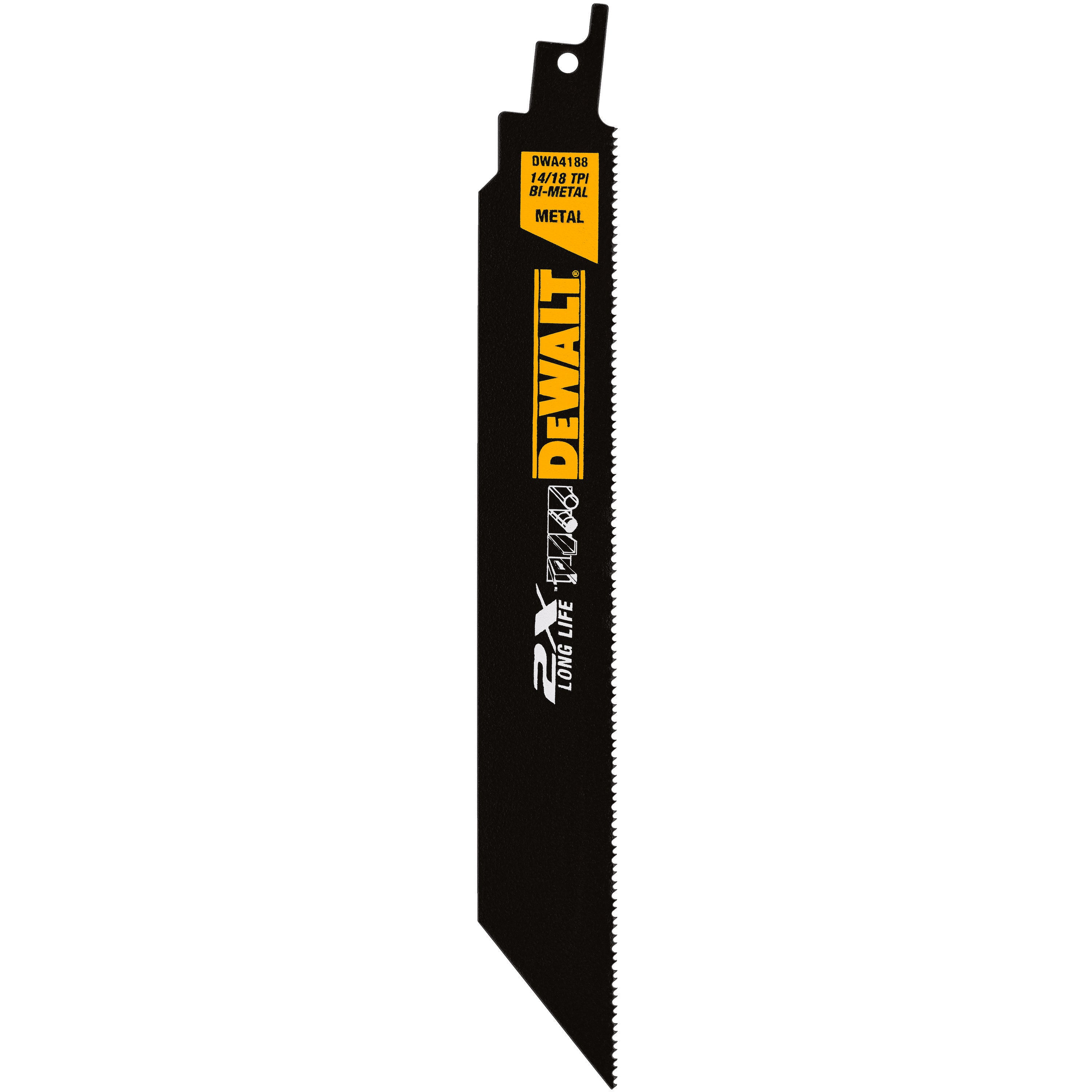 DeWALT® DWA4188 Straight Reciprocating Saw Blade, 8 in L x 1 in W, 14/18, Bi-Metal Body, Universal Tang