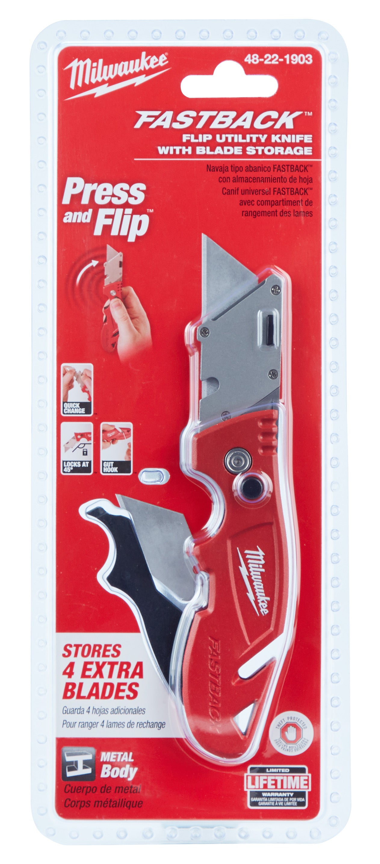 Milwaukee® Fastback™ 48-22-1903 Flip Utility Knife With Blade Storage, Metal Blade, 6-3/4 in OAL