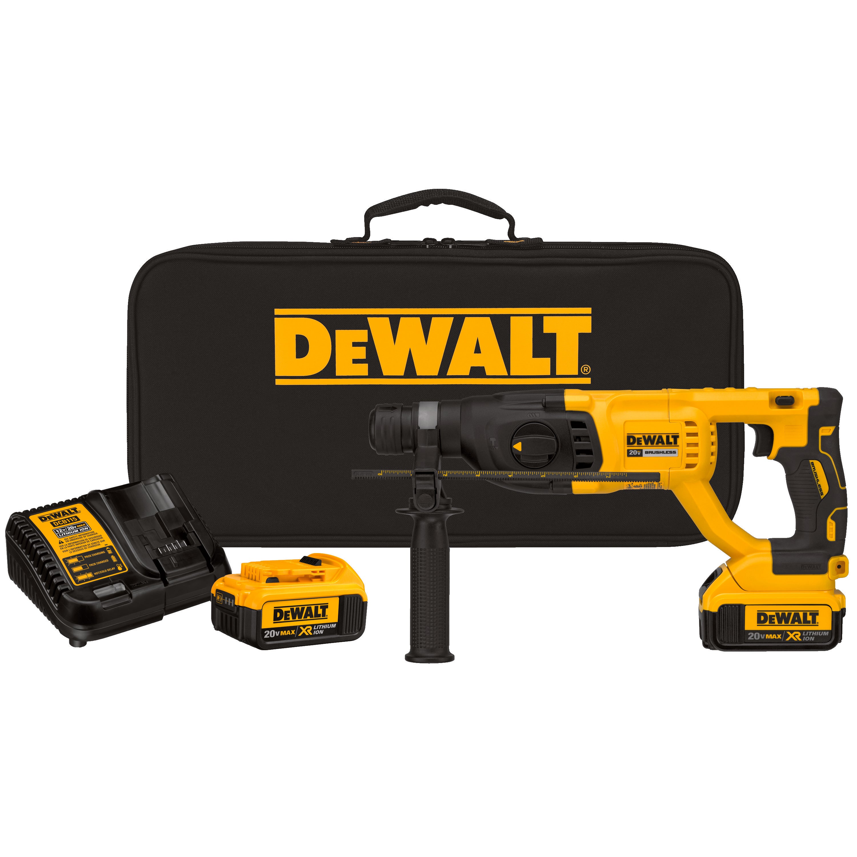 DeWALT® DCH133M2 Brushless Cordless Rotary Hammer Kit, 1 in SDS Plus® Chuck, 20 V DC, 0 to 1500 rpm No-Load, Li-Ion Battery