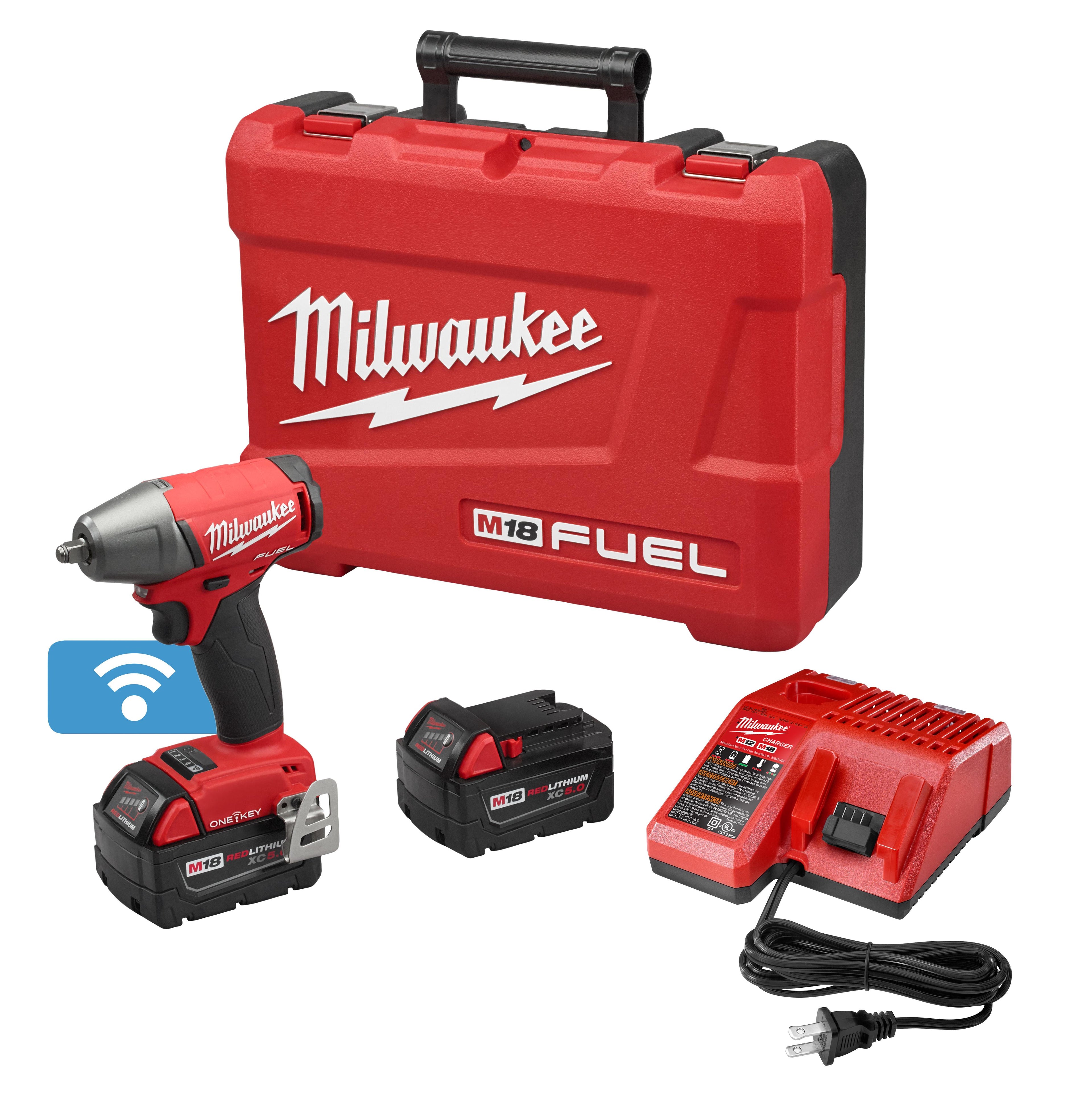 Milwaukee® M18™ FUEL™ 2758-22 Brushless Compact Impact Wrench Kit, 3/8 in Straight Drive, 0 to 3200 bpm, 210 ft-lb Torque, 18 V DC, 5.9 in OAL