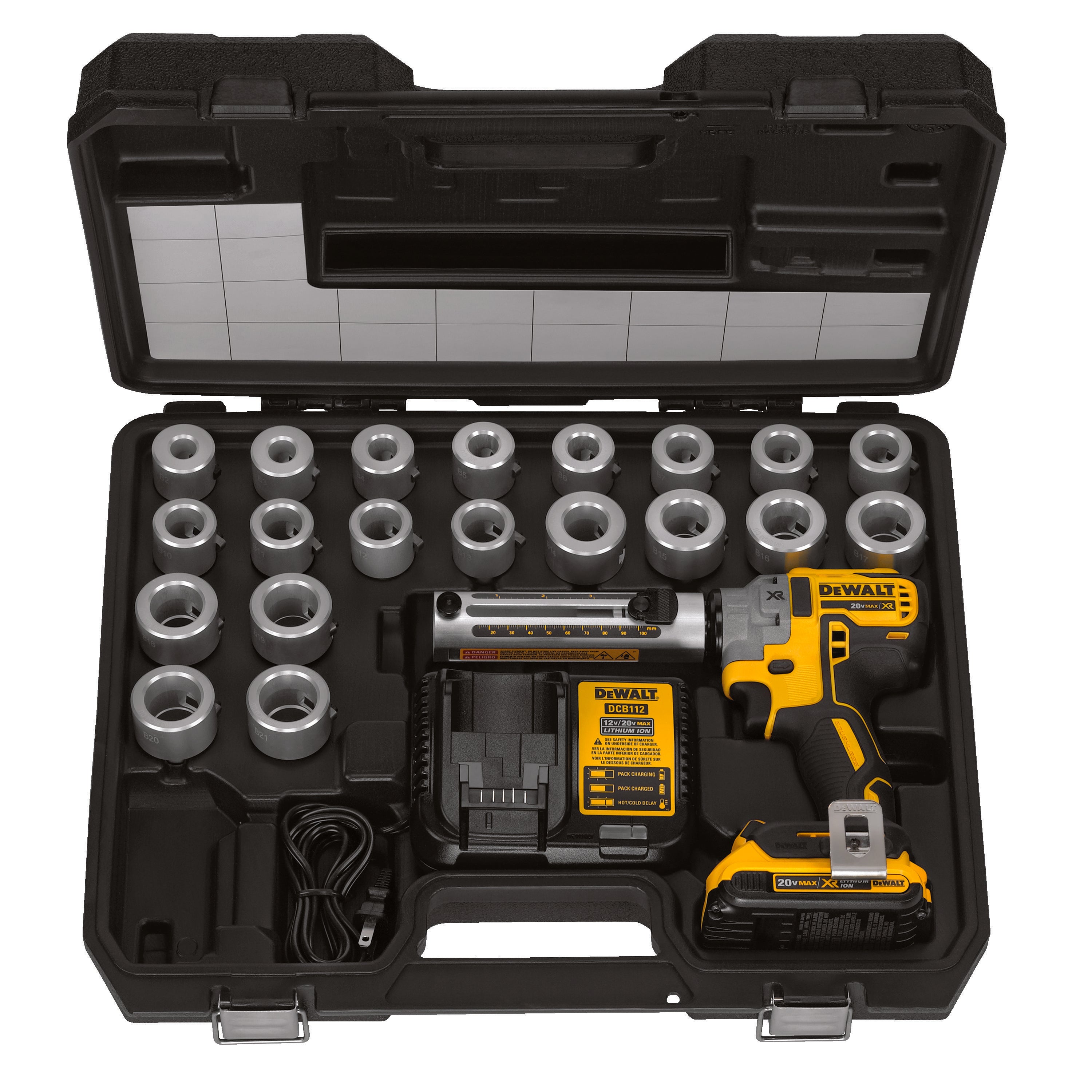 DeWALT® DCE151TD1 Cordless Cable Stripper Kit, 6 AWG to 750 kcmil Copper/Aluminum Cutting, 20 V DC, 2 Ah Li-Ion Battery