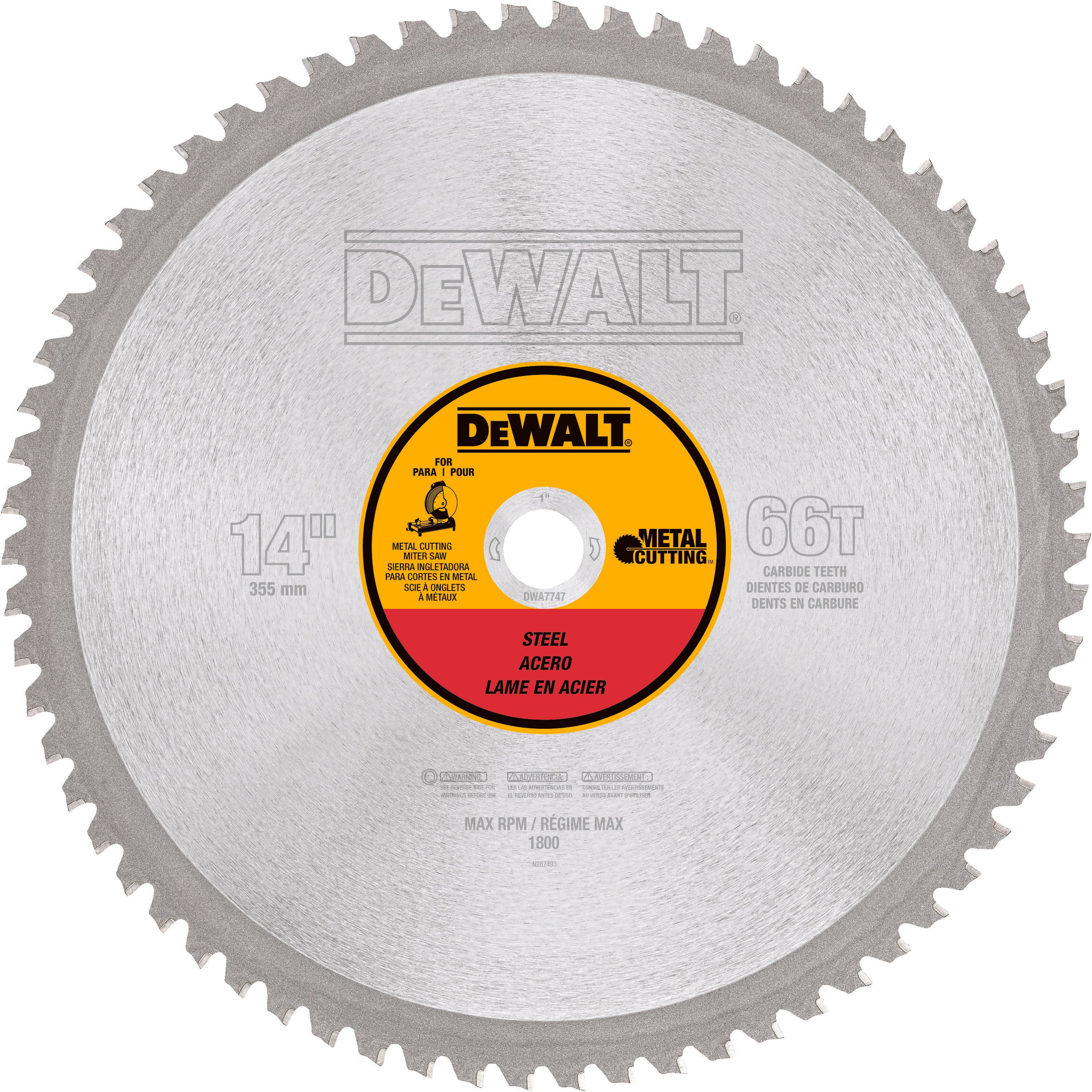 DeWALT® DWA7747 Circular Saw Blade, 14 in Dia x 0.076 in THK, 1 in Arbor, Steel Blade, 66 Teeth
