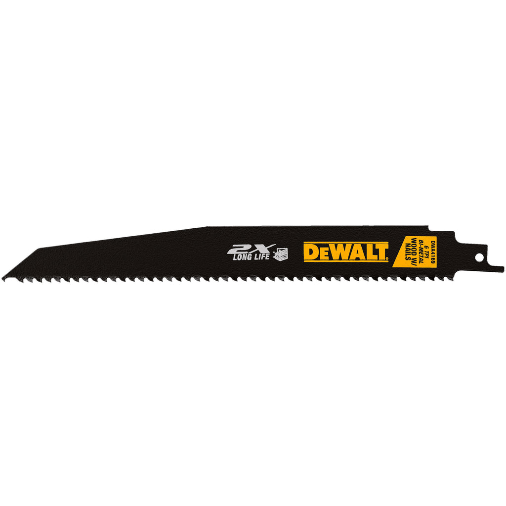 DeWALT® DWA4169 2X™ Tapered Back Reciprocating Saw Blade, 9 in L x 1 in W, 6 TPI, HSS Body, Universal/Toothed Edge Tang