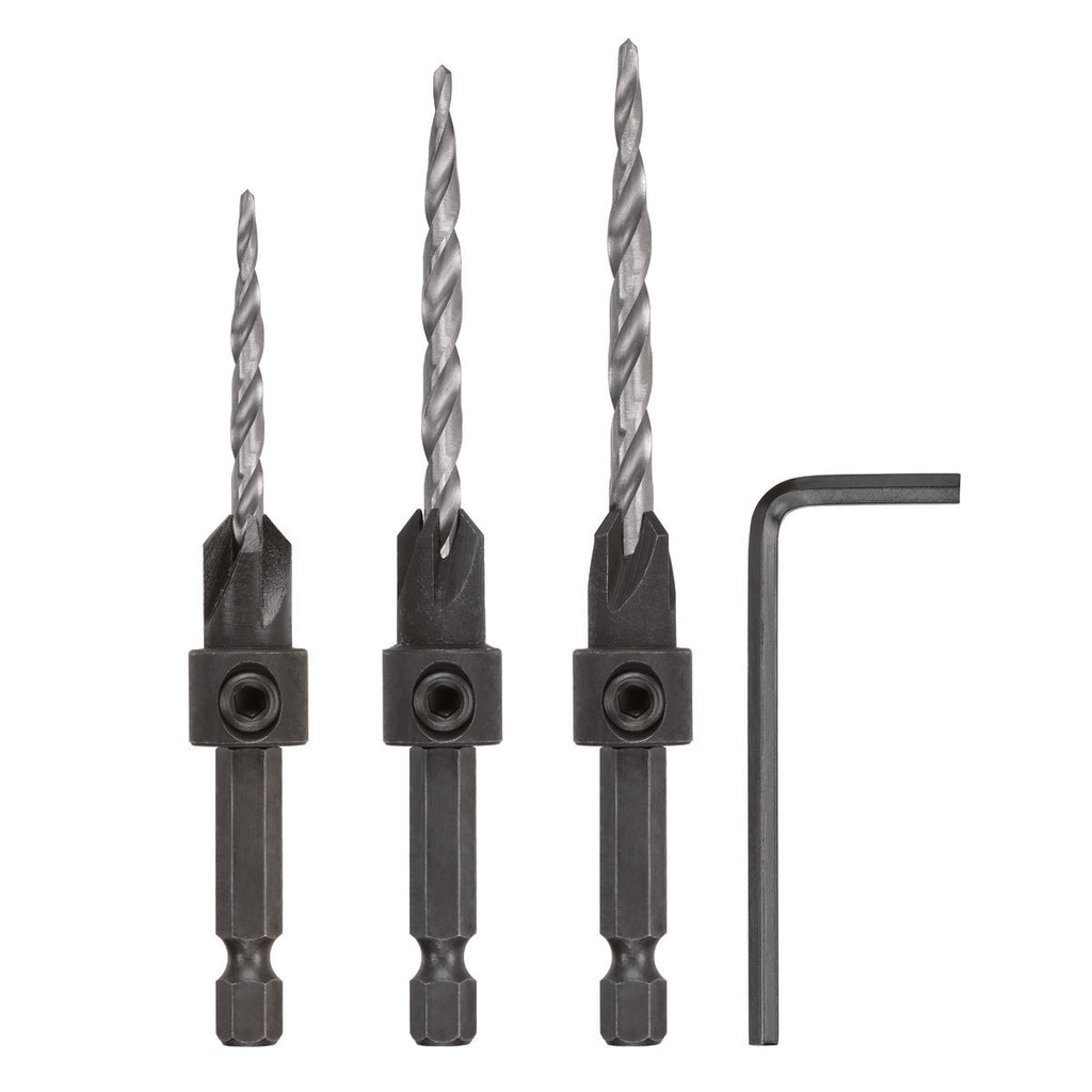DeWALT® Rapid Load® DW2535 Countersink Set, #10 Min Trade Size, #6 Max Trade Size, 9/64 in Dia Min Drill, 3/16 in Dia Max Drill, 3 Pieces, HSS