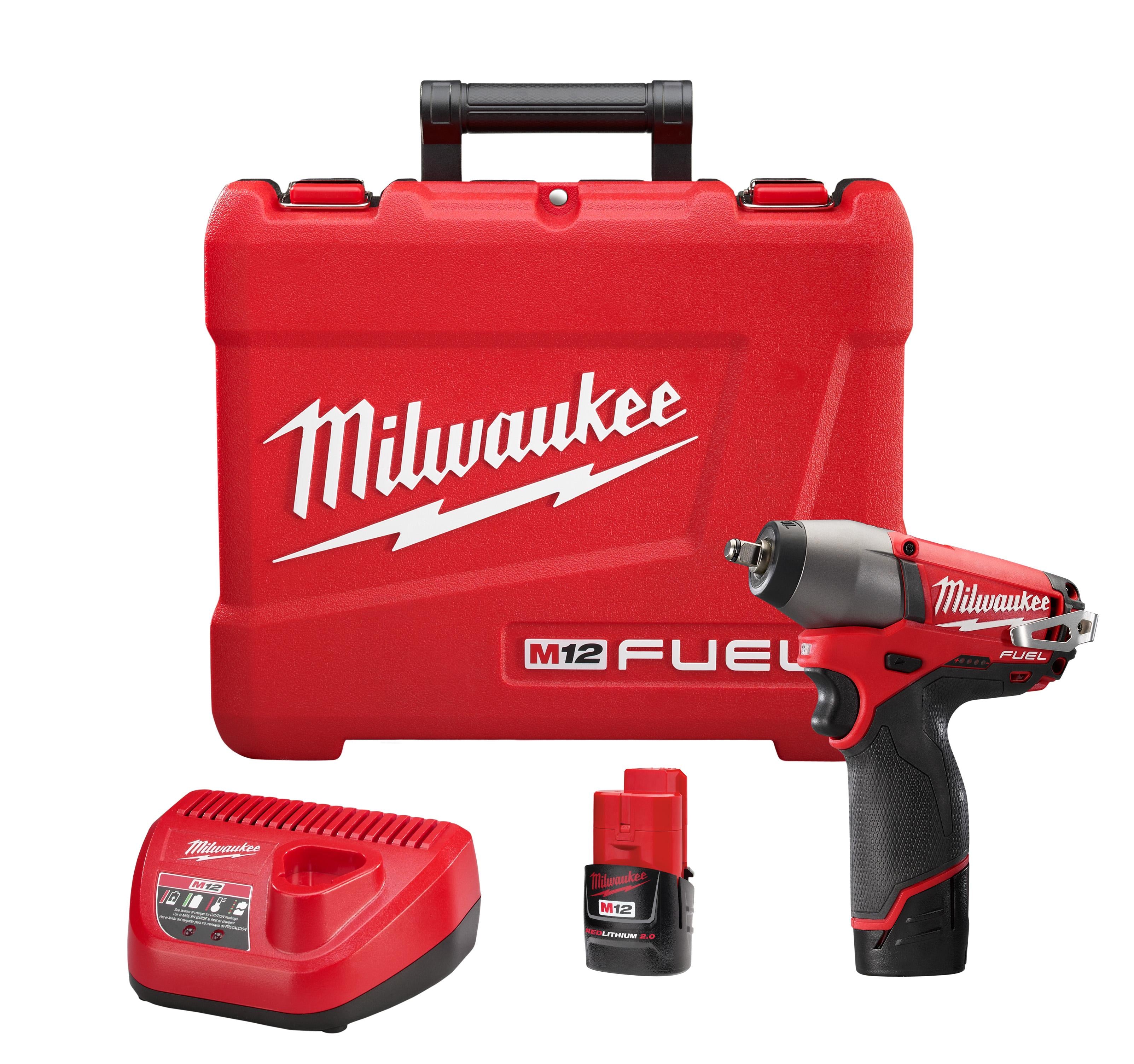 Milwaukee® M12™ FUEL™ 2454-22 Cordless Impact Wrench Kit, 3/8 in Straight Drive, 0 to 2650/0 to 3500 bpm, 117 ft-lb Torque, 12 V DC, 6-1/2 in OAL
