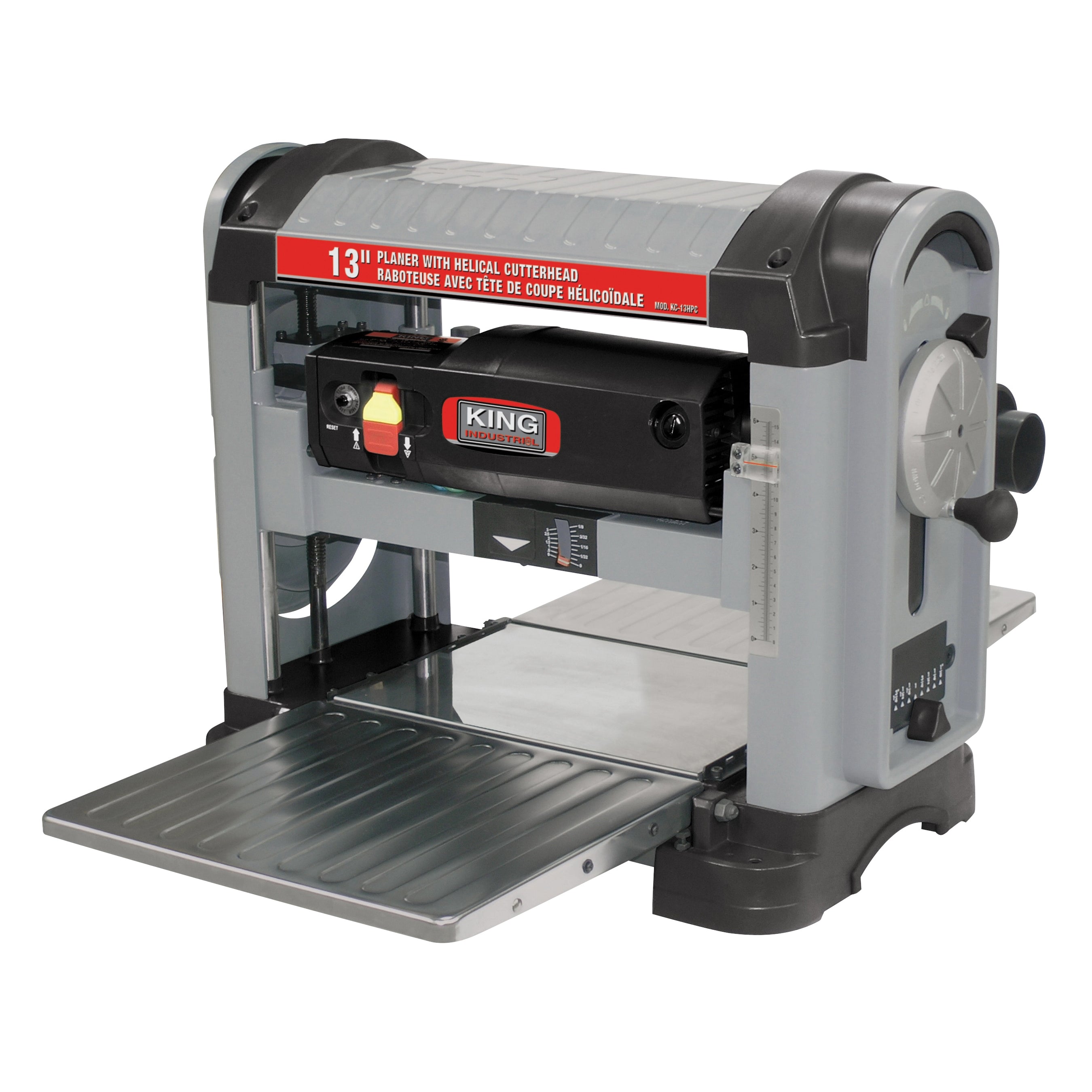 King Industrial KC-13HPC Planer With Helical Cutterhead, Helical Cutter Head, 13 in W x 6 in THK Cutting, 1/8 to 1-3/4 in Depth of Cut, 26 Cutting Knives, 120 V AC, 10000 rpm