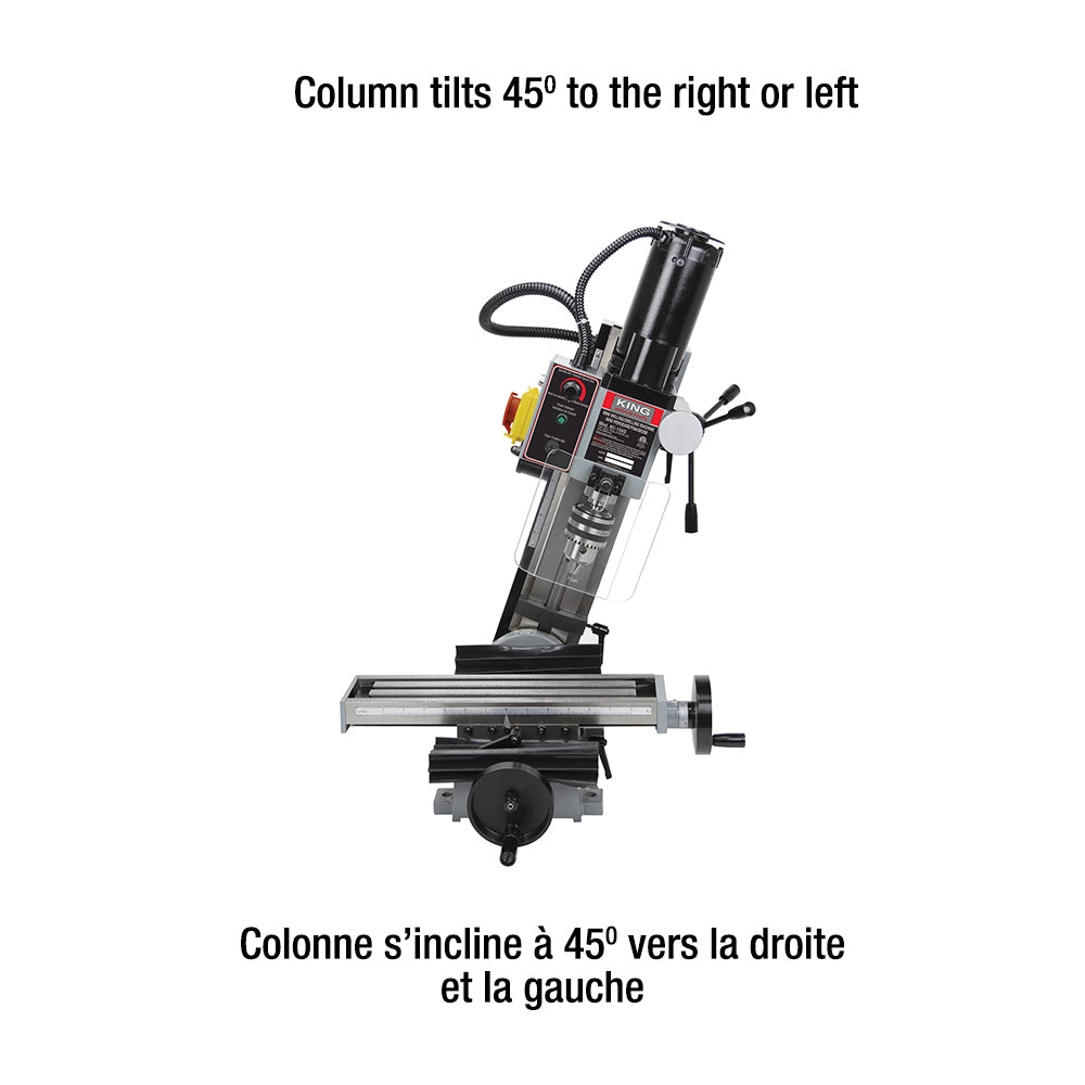 King Industrial KC-15VS Mini Drilling Machine, 3/4 hp, 120 V AC, 3-5/8 x 15-3/4 in Table, 8-1/2 in Longitudinal Travel, Variable Speed Control, R8 Spindle