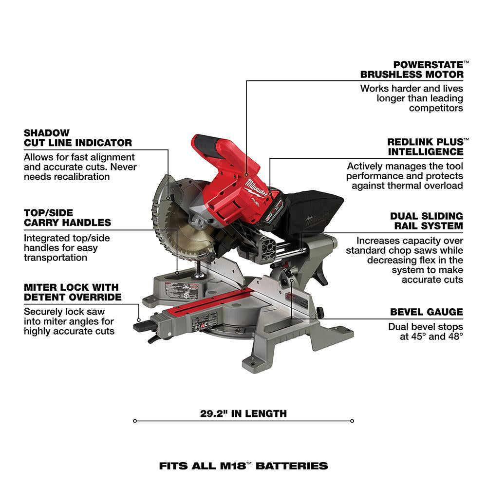 Milwaukee® M18 FUEL™ 2733-21 Kit Cordless Miter Saw Kit, 7-1/2 in Dia Blade, 5/8 in Arbor/Shank, 3-1/2 in Cutting, 48 deg Bevel