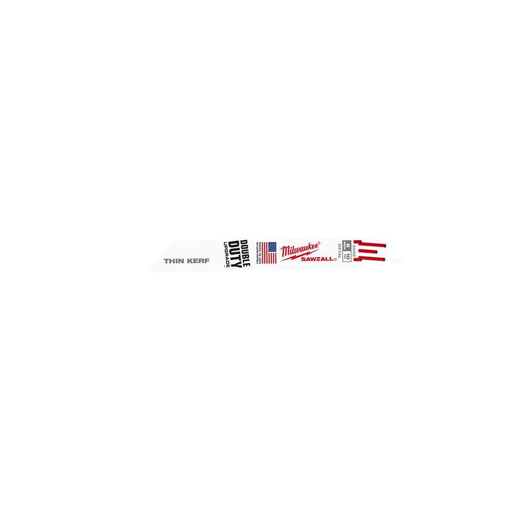 Milwaukee® SAWZALL® 48-00-5092 Straight Back Thin Kerf Reciprocating Saw Blade, 6 in L x 3/4 in W, 10 TPI, Bi-Metal Body, Universal/Toothed Edge Tang