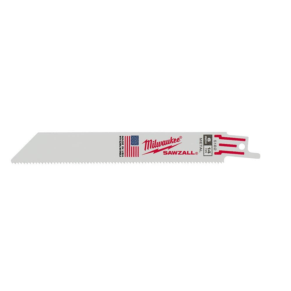 Milwaukee® SAWZALL® 48-00-5182 Double Duty Straight Back Thin Kerf Reciprocating Saw Blade, 6 in L x 3/4 in W, 14 TPI, Bi-Metal Body, Universal/Toothed Edge Tang