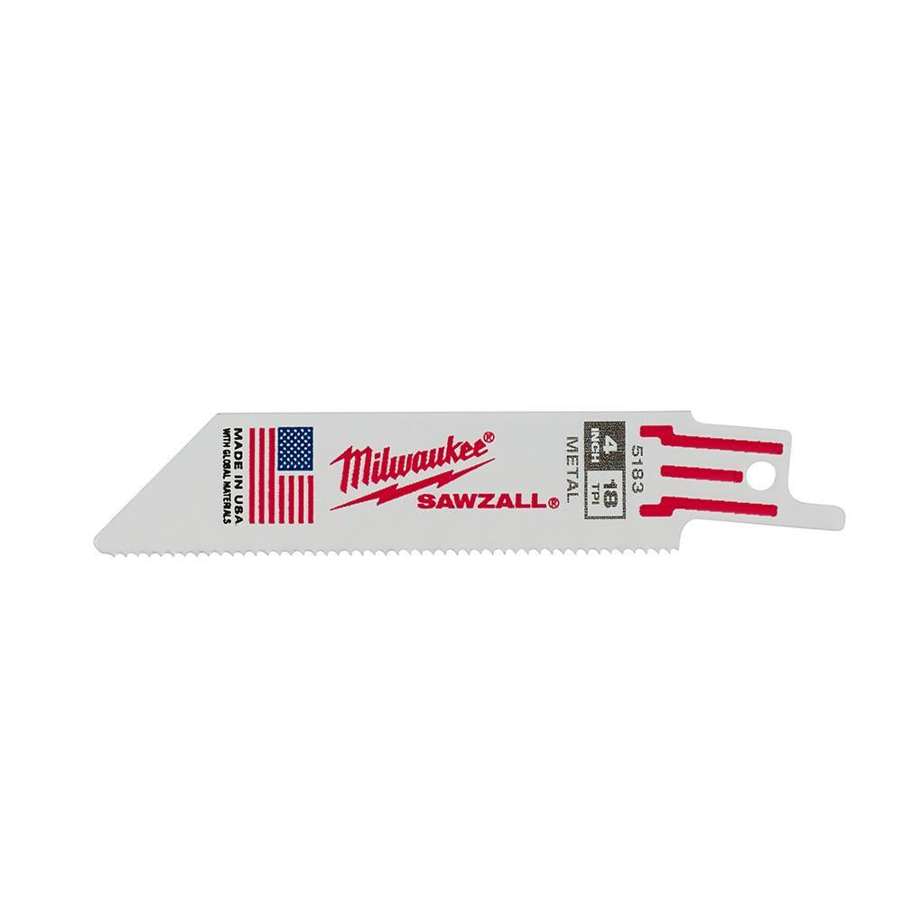 Milwaukee® SAWZALL® 48-00-5183 Double Duty Straight Back Thin Kerf Reciprocating Saw Blade, 4 in L x 3/4 in W, 18 TPI, Bi-Metal Body, Universal/Toothed Edge Tang