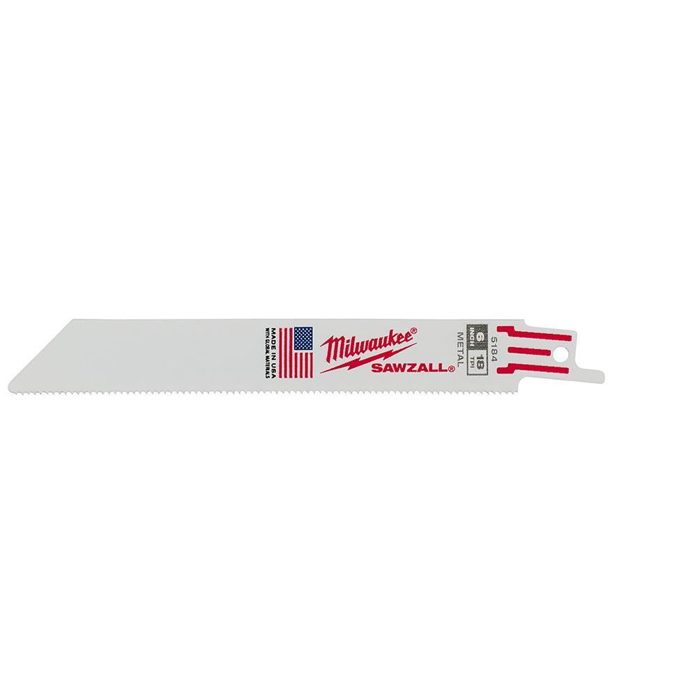 Milwaukee® SAWZALL® 48-00-5184 Double Duty Straight Back Thin Kerf Reciprocating Saw Blade, 6 in L x 3/4 in W, 18 TPI, Bi-Metal Body, Universal/Toothed Edge Tang