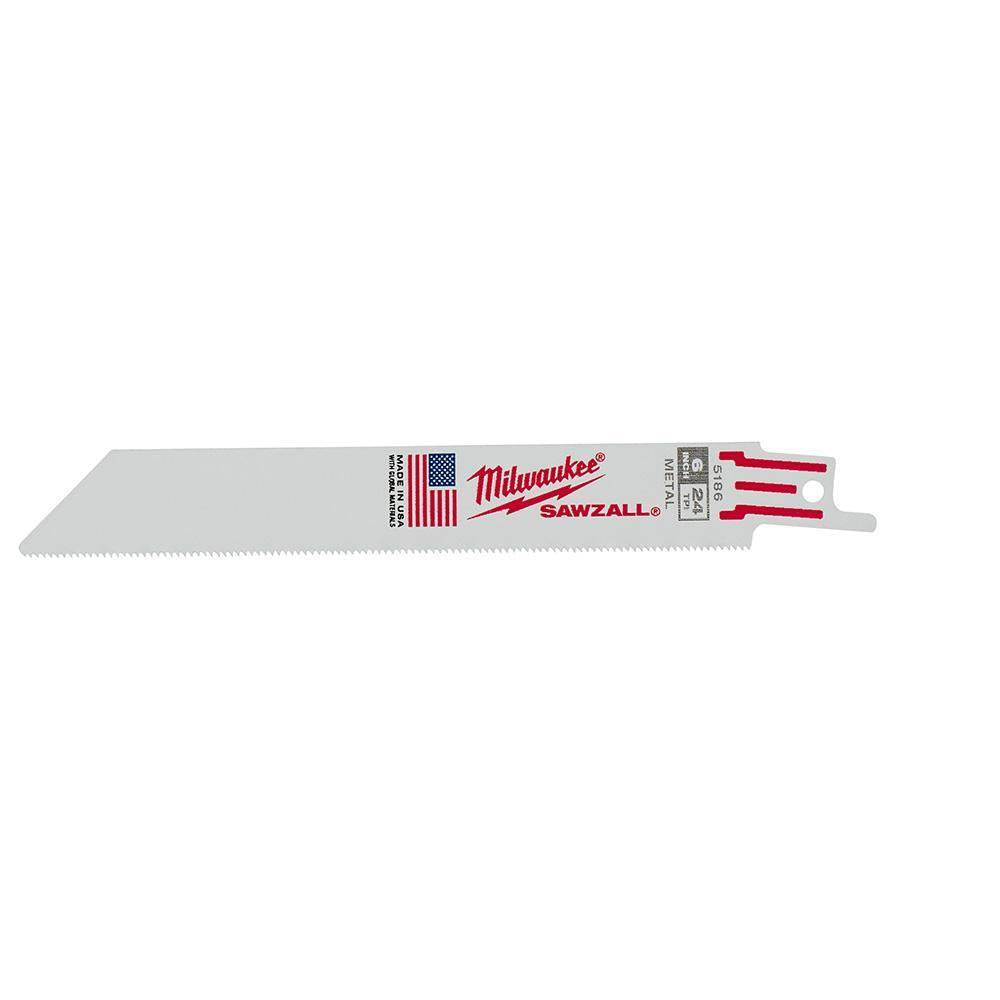 Milwaukee® SAWZALL® 48-00-5186 Double Duty Straight Back Thin Kerf Reciprocating Saw Blade, 6 in L x 3/4 in W, 24 TPI, Bi-Metal Body, Universal/Toothed Edge Tang
