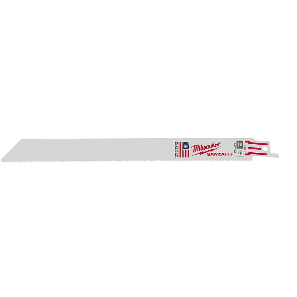 Milwaukee® SAWZALL® 48-00-5187 Double Duty Straight Back Thin Kerf Reciprocating Saw Blade, 9 in L x 3/4 in W, 14 TPI, Bi-Metal Body, Universal/Toothed Edge Tang