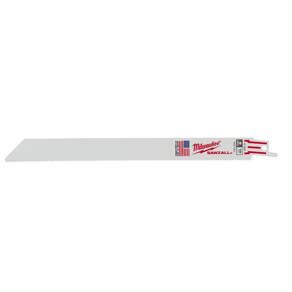 Milwaukee® SAWZALL® 48-00-5188 Double Duty Straight Back Thin Kerf Reciprocating Saw Blade, 9 in L x 3/4 in W, 18 TPI, Bi-Metal Body, Universal/Toothed Edge Tang