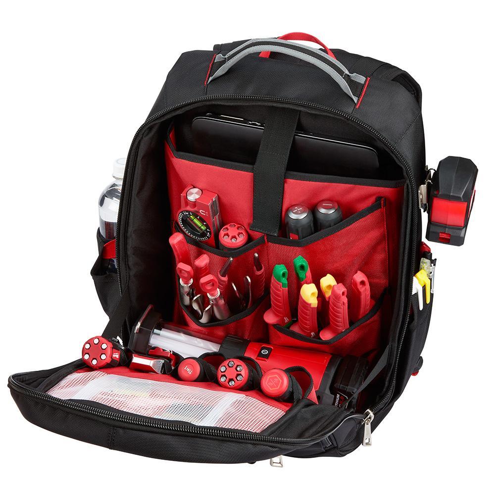 Milwaukee® 48-22-8202 Low Profile Backpack, 1680D Ballistic Nylon, Black/Red
