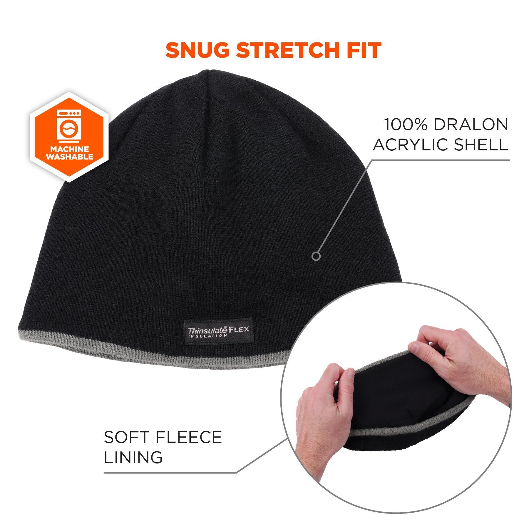 N-Ferno® 16818 Knit Cap, Universal, Black, Dralon® Acrylic