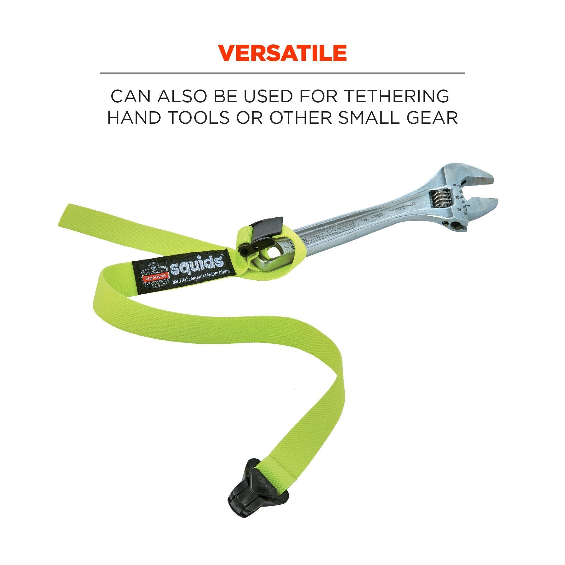 Squids® 19155 3155 Standard Lanyard With Clamp, For Use With Clamp Hard Hat, 2 lb Working, Elastic/Elastomer, Lime