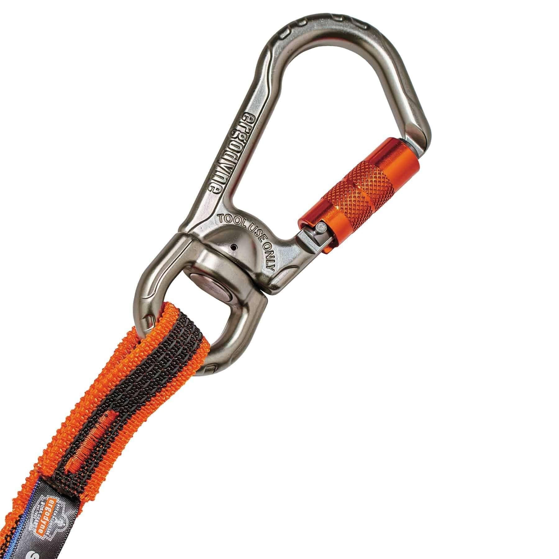 Squids® 19809 3109F(x) Lightweight Standard Tool Lanyard, 38 to 70 in L Extended, 25 lb Capacity, Carabiner Connection, 1680D Polyester Elastic Blended Webbing, Orange/Gray