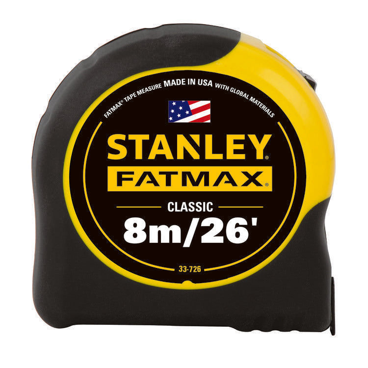 Stanley® 33-726 Reinforced Tape Rule, 26 ft L Blade x 1-1/4 in W Blade, Mylar® Polyester Film Blade, Graduations Metric/Fractional