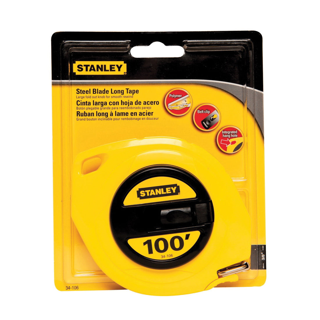 Stanley® 34-103 Long Tape Rule, 50 ft L x 3/8 in W Blade, Polymer Coated Steel Blade