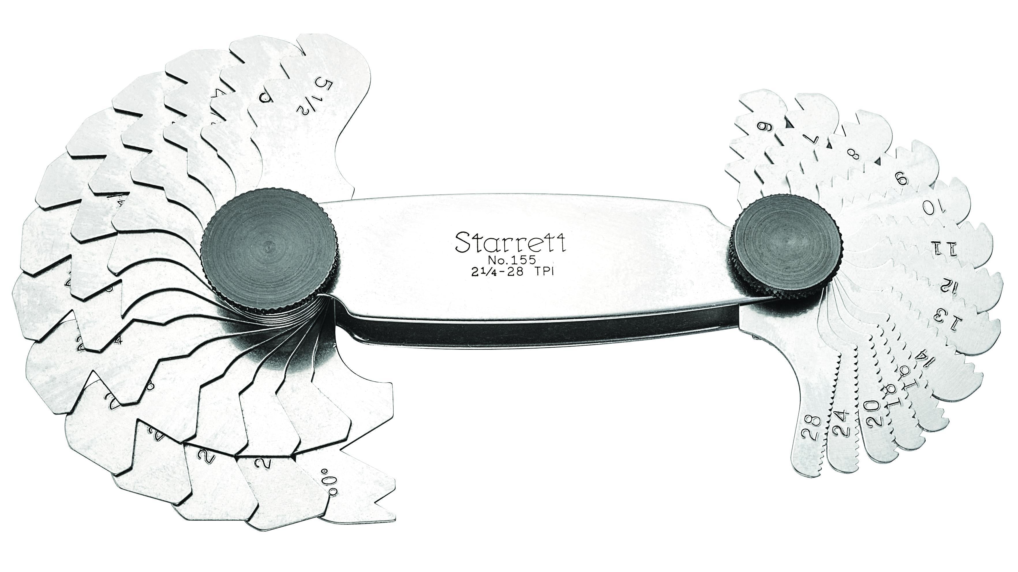 Starrett® 155 Screw Pitch Gage With Locking Device, 2-1/4 to 28 TPI Measuring, 27 Leaves, Steel