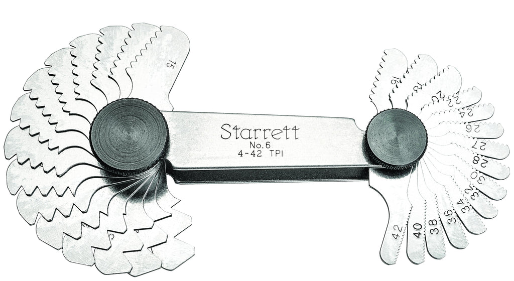 Starrett® 6 Screw Pitch Gage With Locking Device, 4 to 42 TPI Measuring, 30 Leaves, Steel