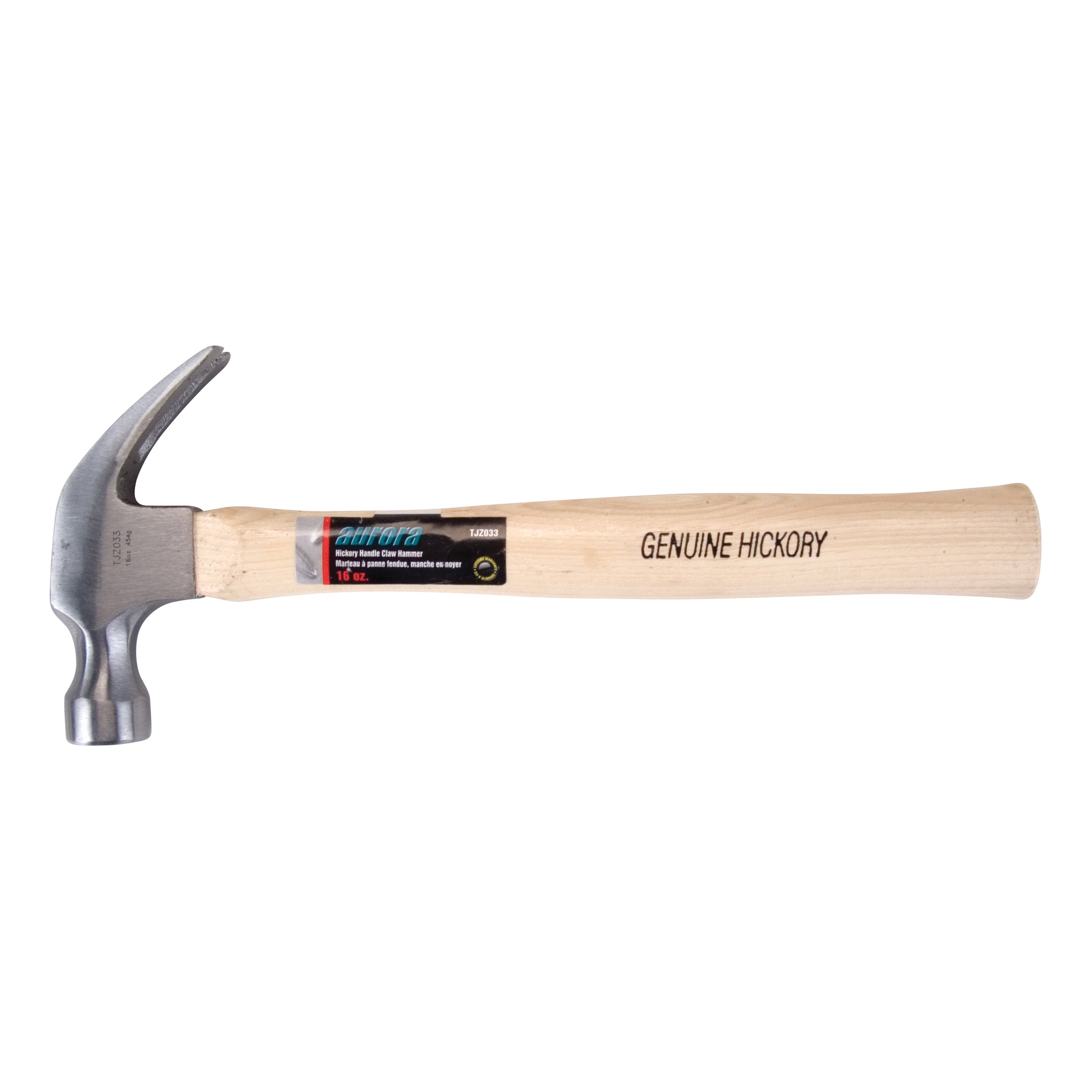 aurora tools® TJZ033 Claw Hammer, 13 in OAL, Polished Face Surface, 16 oz, Hickory Wood Handle