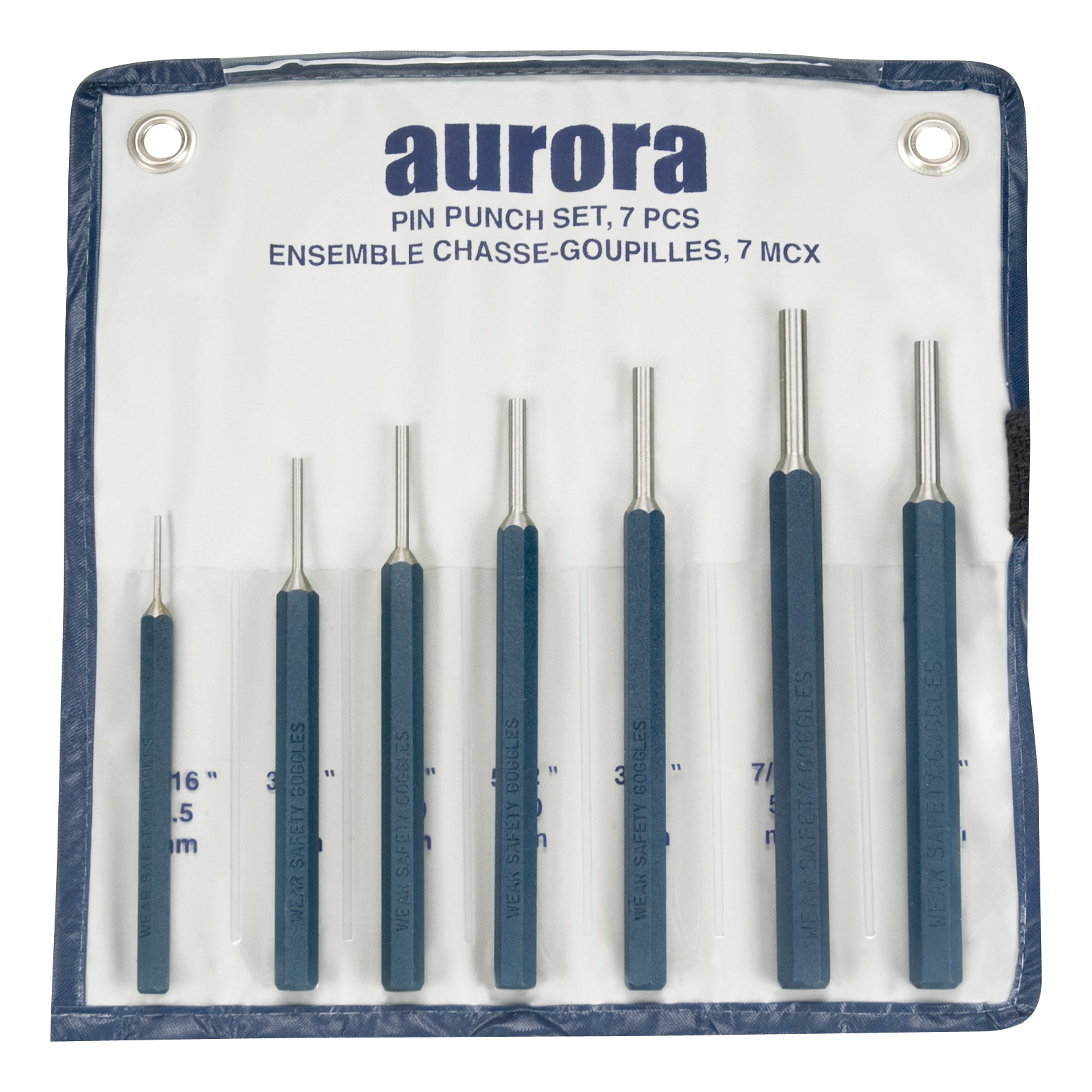 aurora tools® TLZ421 Pin Punch Set, Pin Style, 1/16 to 1/4 in Punch, 7 Punches, 7 Pieces