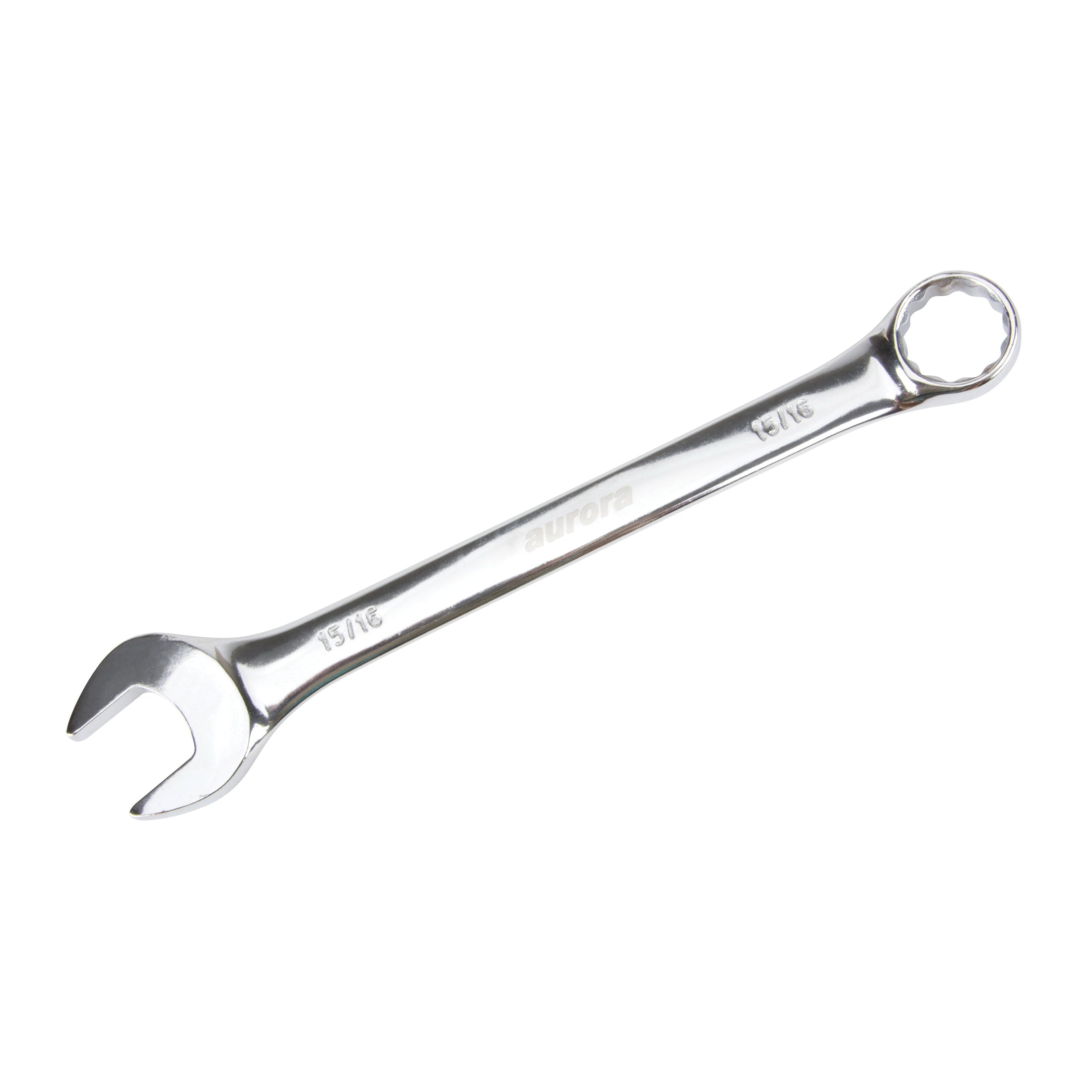 aurora tools® TYK611 Combination Wrench, 15/16 in Wrench, 12 Points, 11-1/2 in OAL, Vanadium Steel, Polished Chrome, ANSI Specified